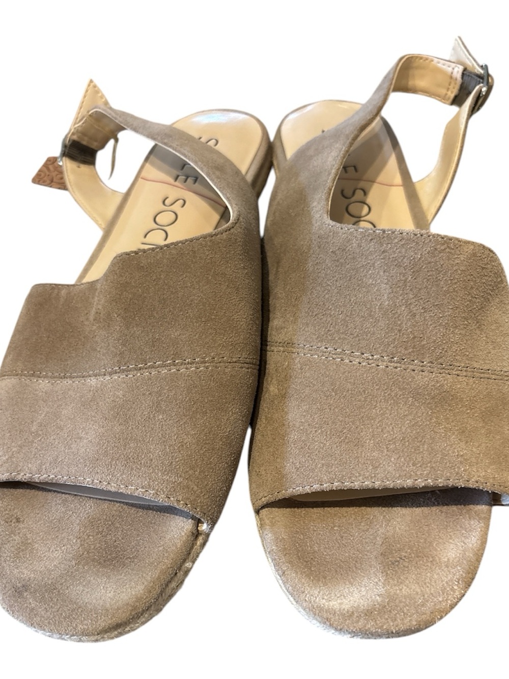 Sole Society Taupe Suede Open-Toe Slingback Sandals